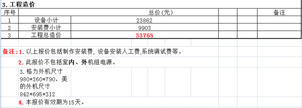 中央空调报价表3